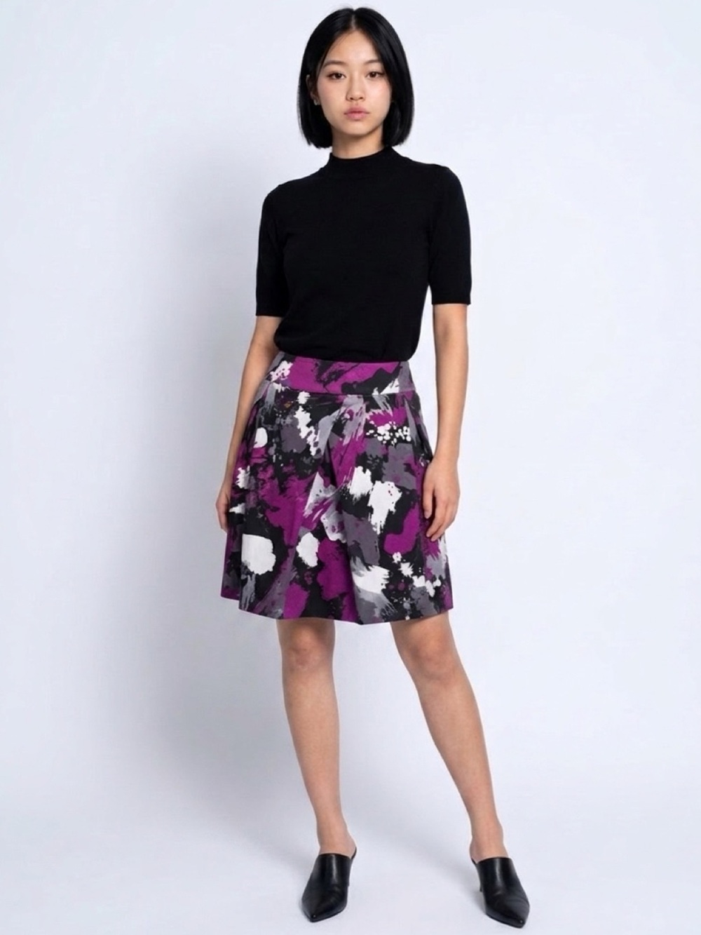 Kenneth Cole Purple Black White Abstract Skater Skirt